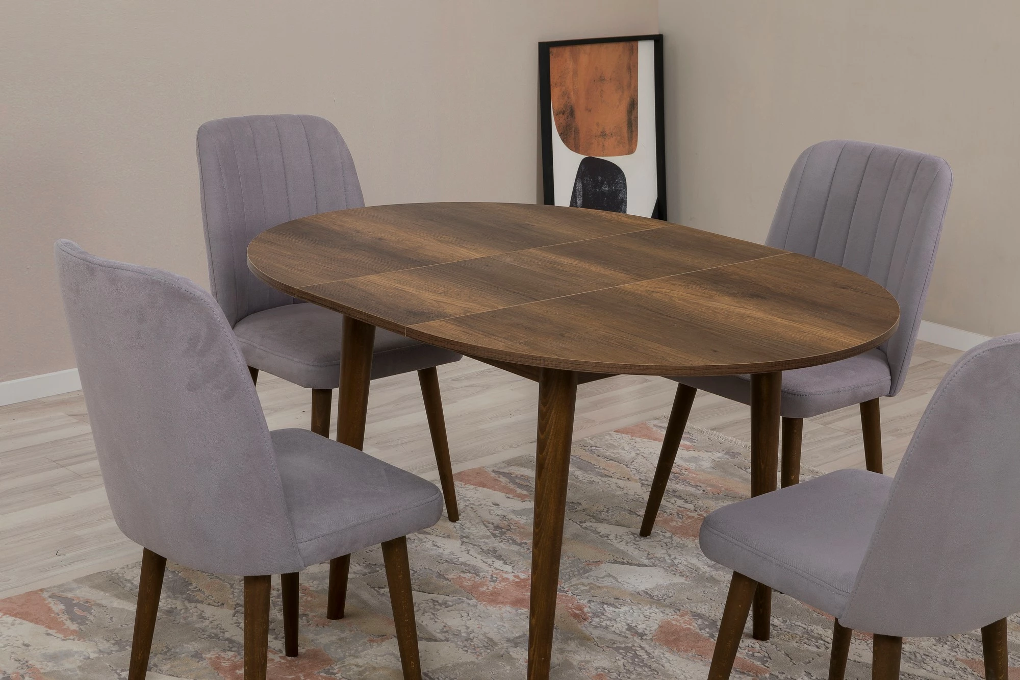 Tavolinë me karrige, zgjatshme, 5 copë, Skye Decor Vina 0701, ngjyrë arre, gri