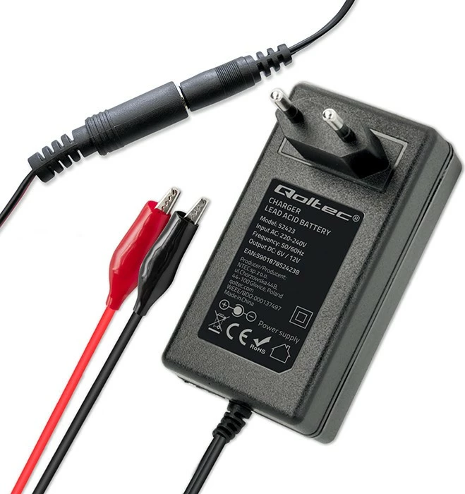 Karikues automatik baterie Qoltec 52423, 6V/12V, 1.5A, me LED, i zi