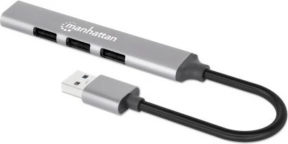 USB hub MANHATTAN 4 porta, USB-A, 480Mbit/s, 1xGbit/s, gri