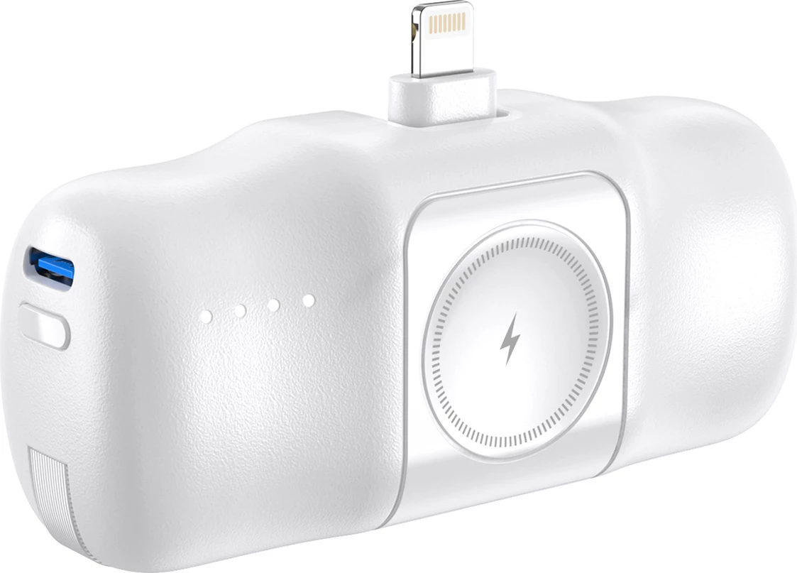 Powerbank Wozinsky WF16-YLS, 5000mAh, 15W, Lightning, USB-C, karikues për Apple Watch, Bardhë