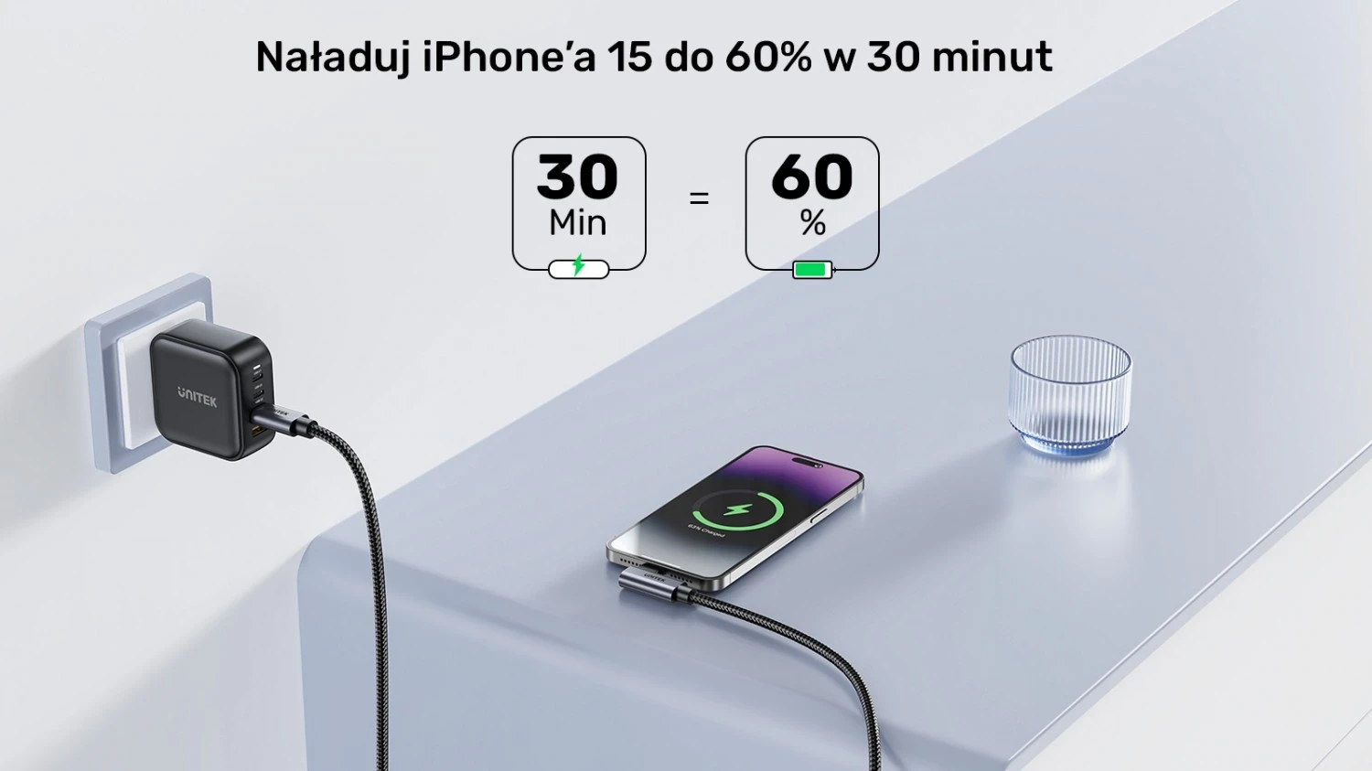 Kabëll USB-C Unitek, 90° PD100W, 1m, zi-gri