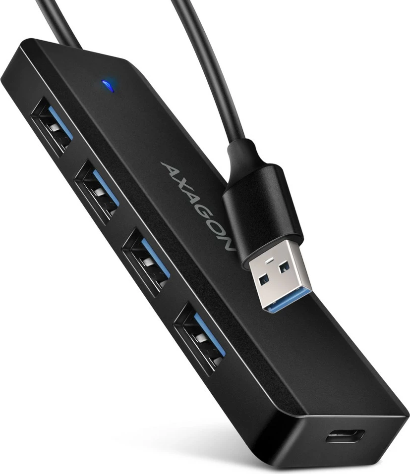 Kasë AXAGON HUE-C1A, 4 porta USB 5Gbps, USB-C Power IN, 19cm kabllo, E zezë