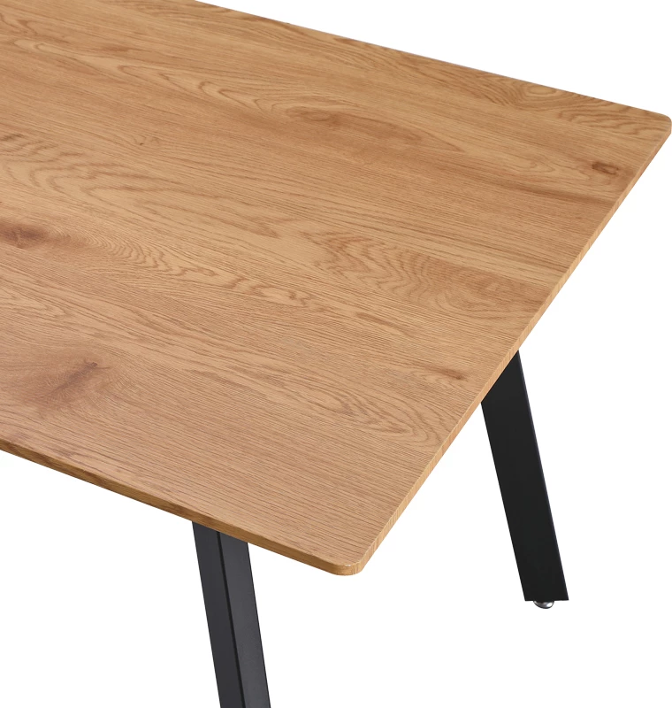 Tavolinë për ngrënie Toafel, MDF, ngjyrë natyrale, këmbë metalike të zeza, 140x80x75cm