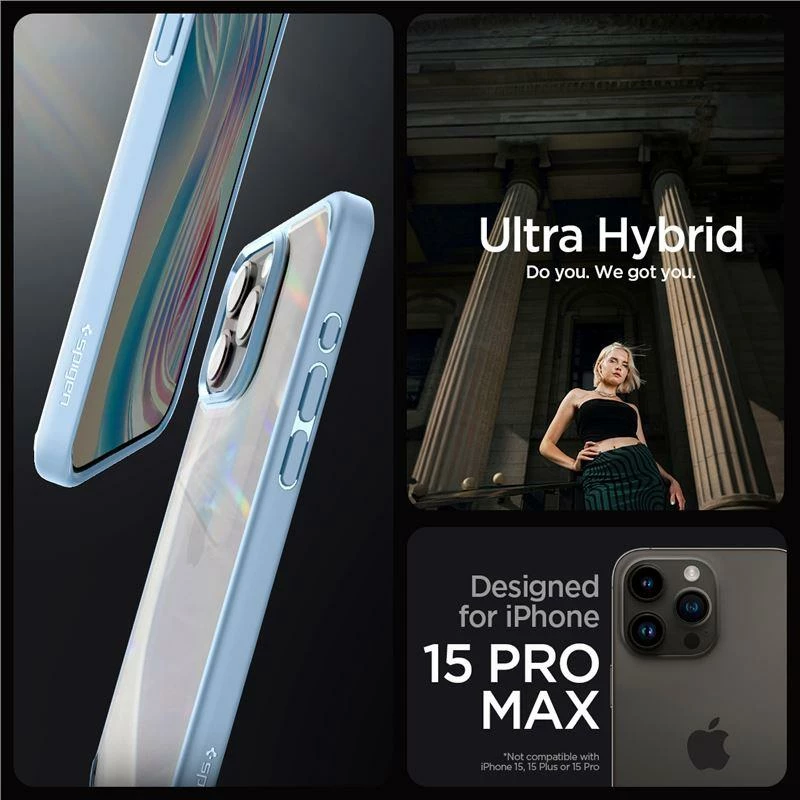 Mbështjellës Spigen Ultra Hybrid për iPhone 15 Pro Max, Kaltër e lehtë