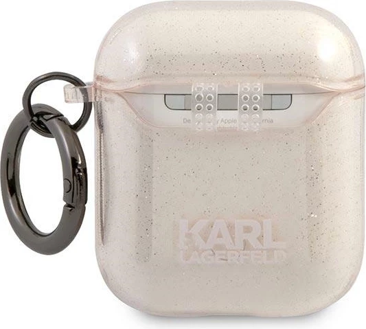 Mbështjellës Karl Lagerfeld KLA2UKHGD për AirPods 1/2, Glitter Karl`s Head, Gold