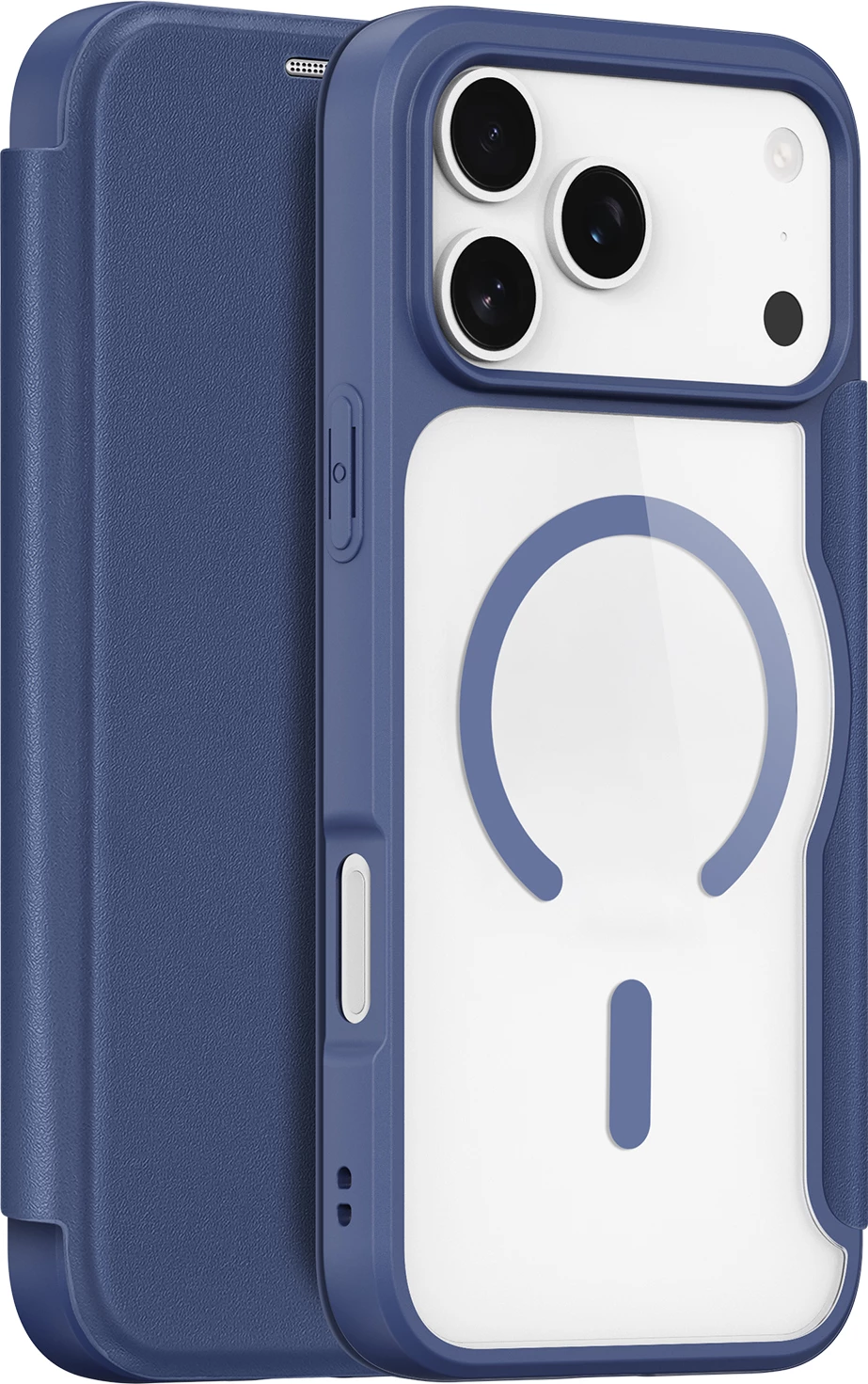 Mbështjellës, Dux Ducis, Skin X Pro iPhone 17 Pro, me portofol, kompatibil MagSafe, me bllokim RFID, blu