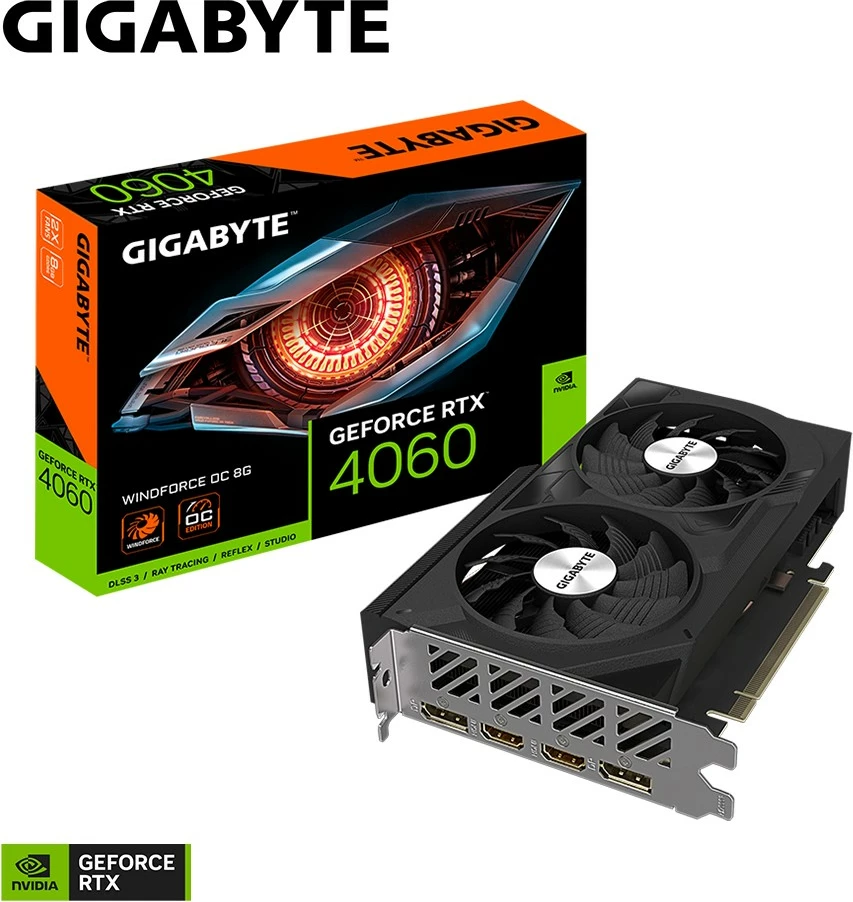 Kartelë grafike Gigabyte GeForce RTX 4060 WINDFORCE OC 8G, 8 GB, GDDR6, e zezë