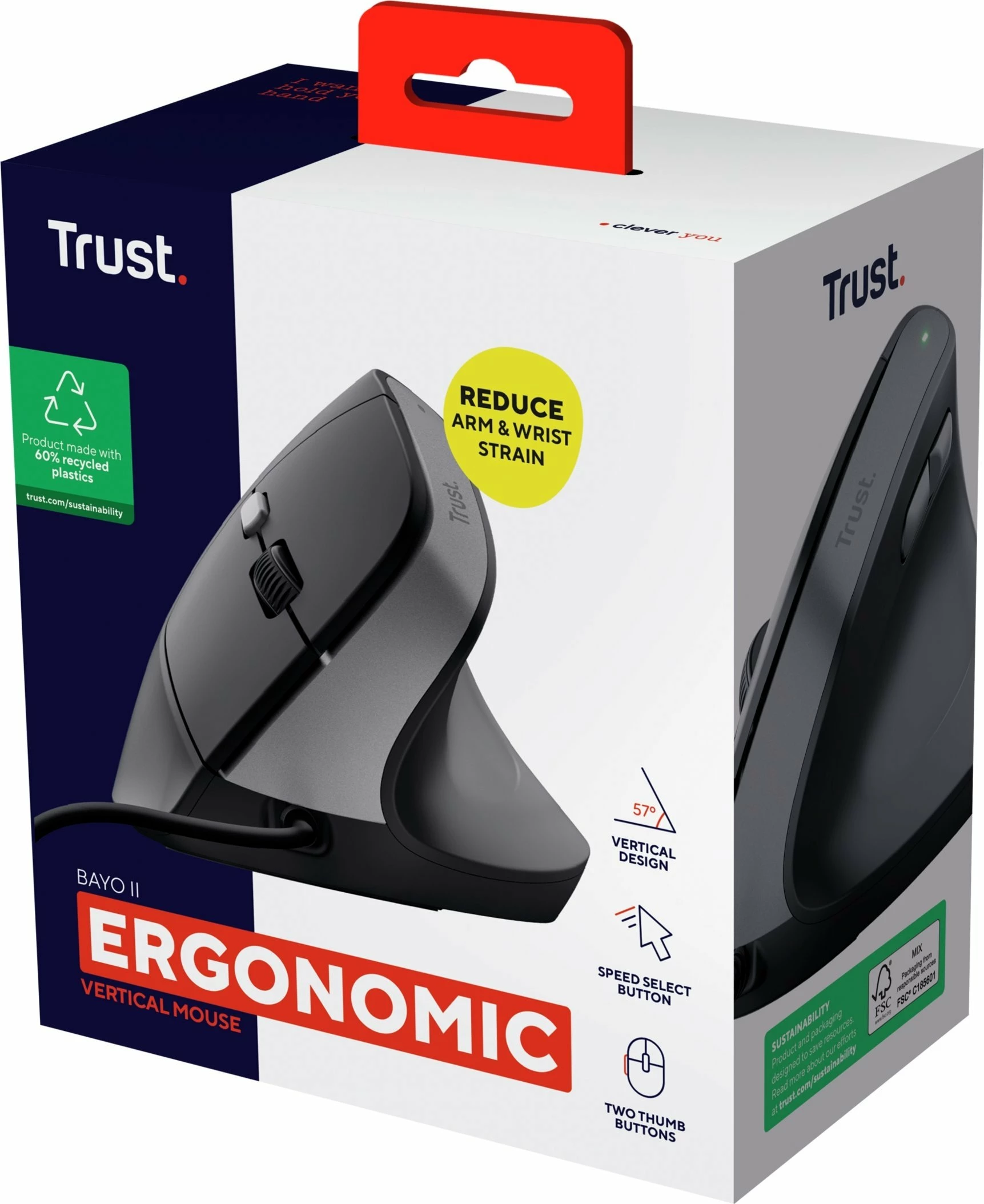 Maus ergonomik vertikal Trust Bayo II 25144 2400 DPI USB i zi