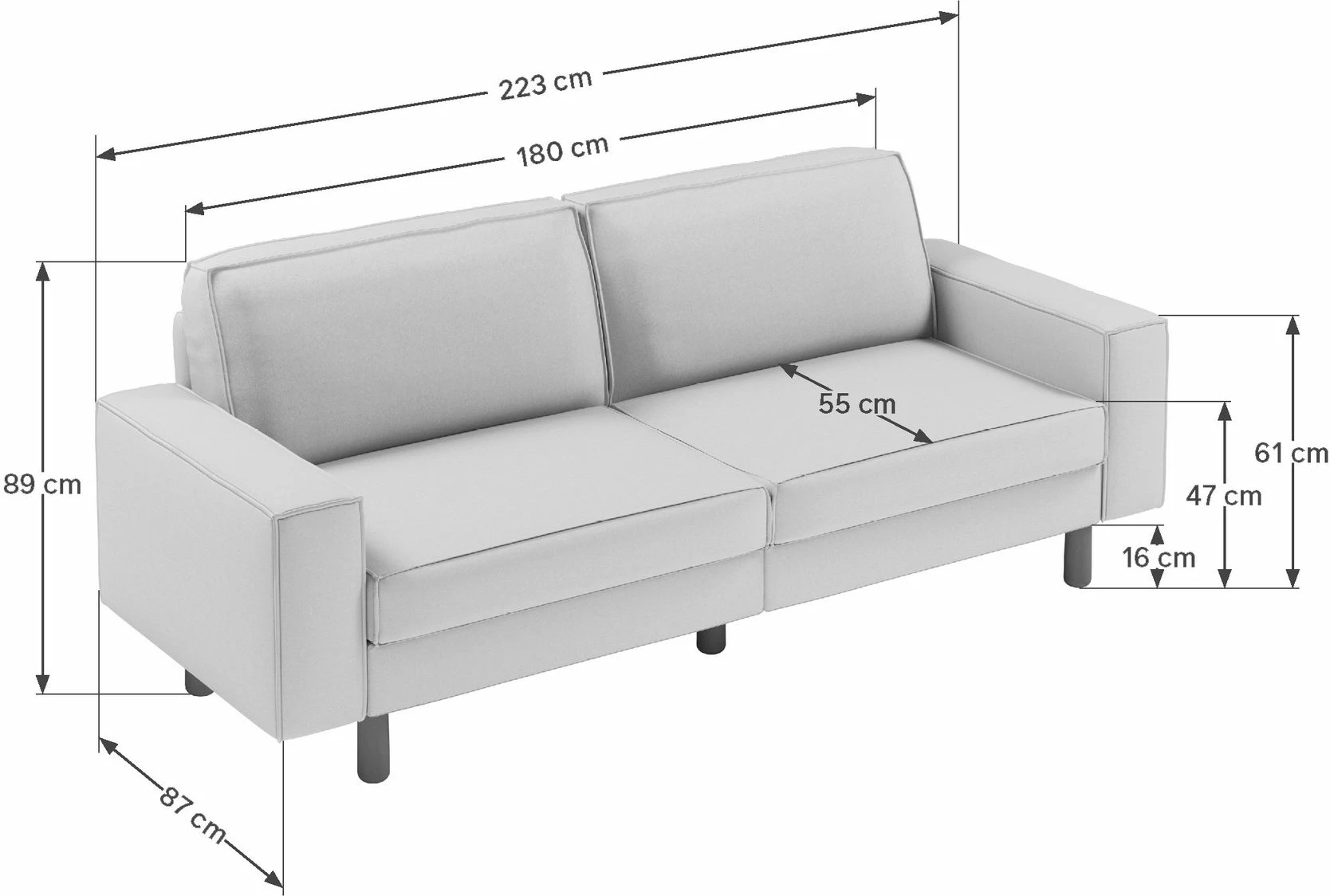 Divan treshe Atelier del Sofa, Sparrow 3, ngjyrë Milk Froth, këmbë arrë