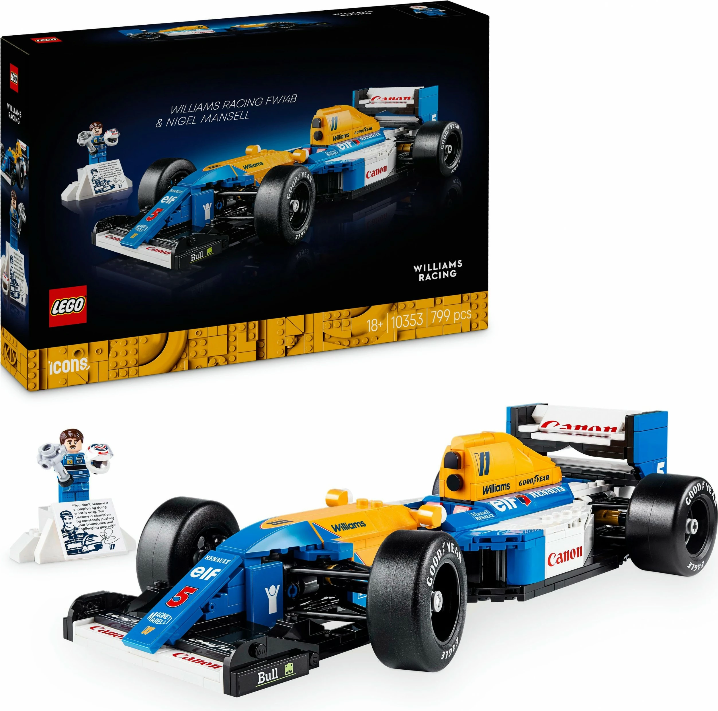 Set ndërtimi LEGO Williams Racing FW14B & Nigel Mansell, 799 pjesë, shumëngjyrësh