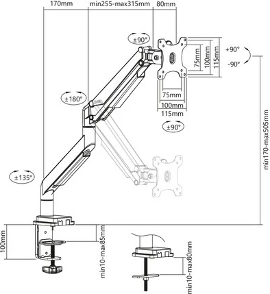 Krah tavoline për monitor Digitus DA-90394, 15-32", ngjyrë e zezë mat