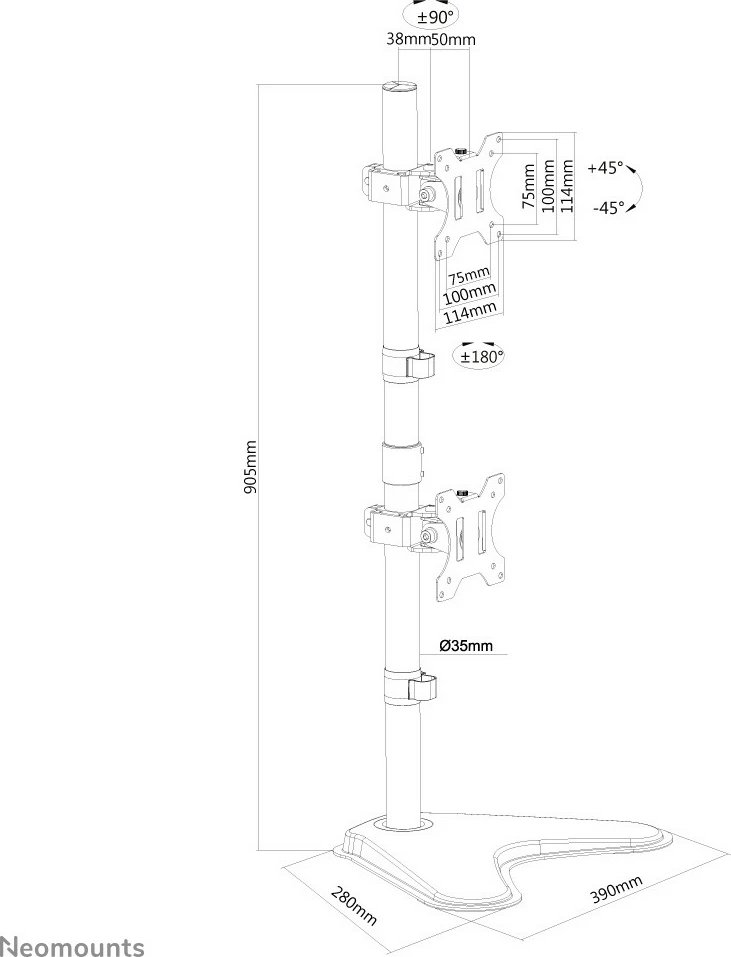 Mbajtëse monitori Neomounts FPMA-D550DDVBLACK, për 2 ekrane, 10-32 inç, rregullim lartësie, e zezë