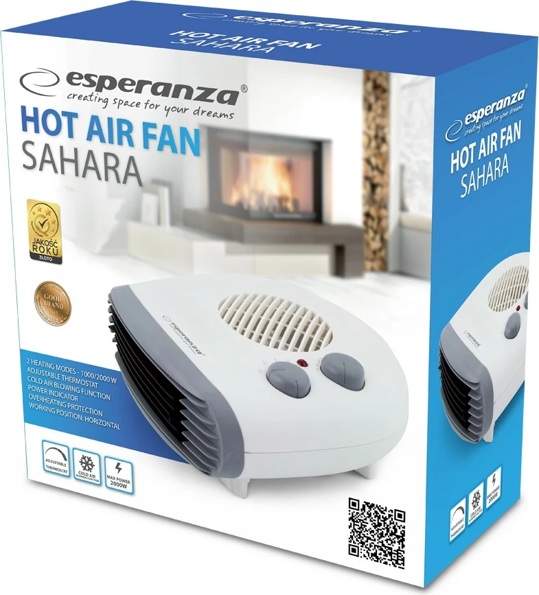 Ngrohës me ventilator Esperanza EHH003, 1000/2000W, Bardhë/Gri