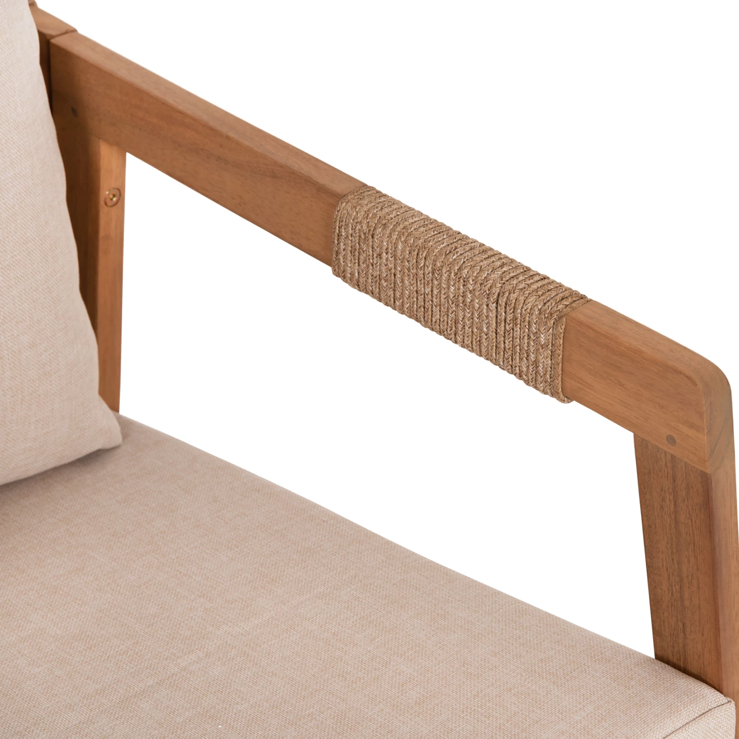 Set lounge për jashtë, 4 pjesë, dru akacie, litar, material poliestër, bezhë, SAVANNA FH6442