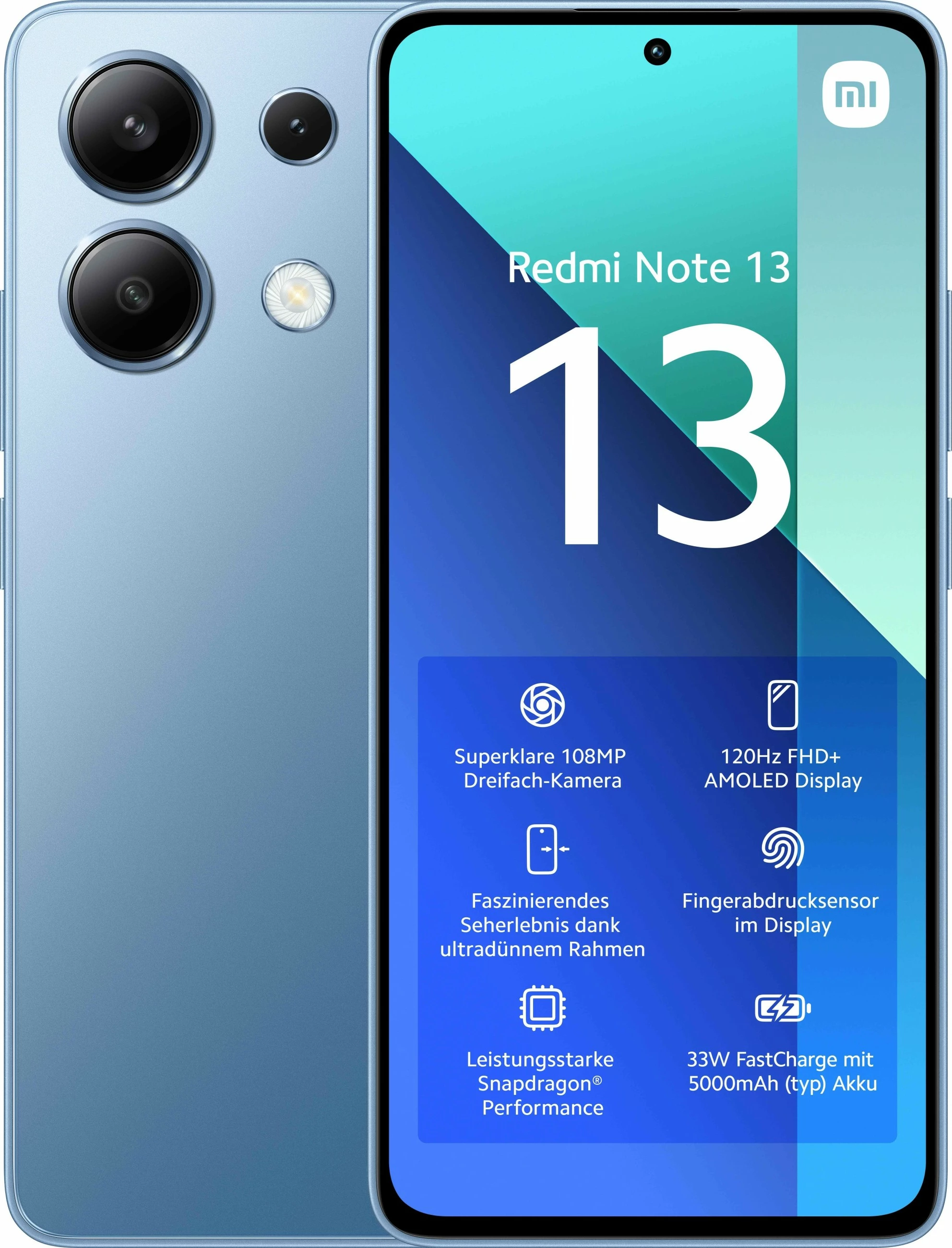 Celular Xiaomi Redmi Note 13, 6 GB, 128 GB, 108 MP, Ice Blue