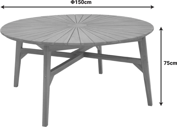 Tavolinë me karrige për terasë Banou-Colen, dru tik natyral, 7 copë, 150x75cm