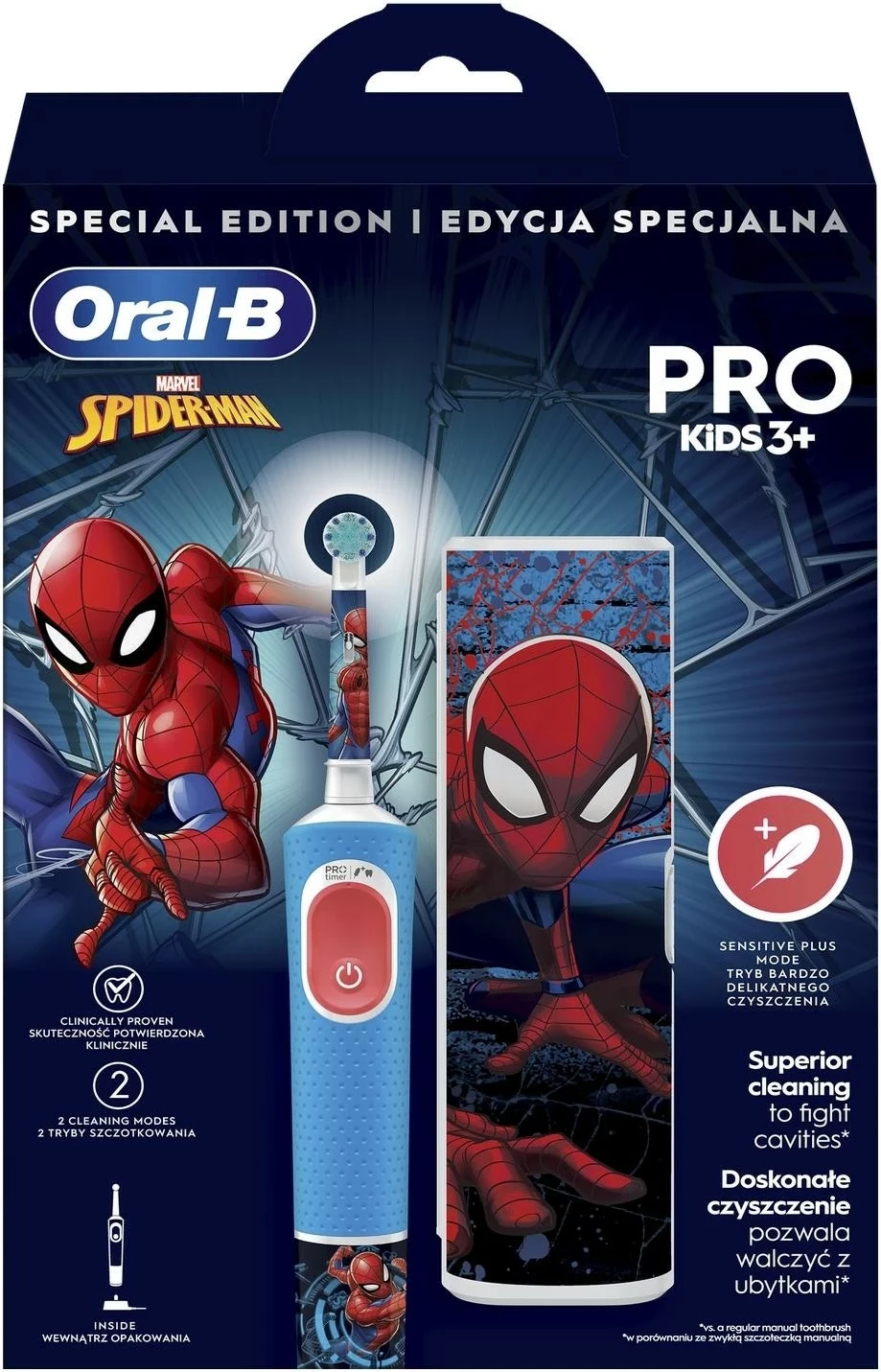 Furçë dhëmbësh elektrike Oral-B Vitality Pro Kids 3+ Spiderman, ngjyrë kaltër