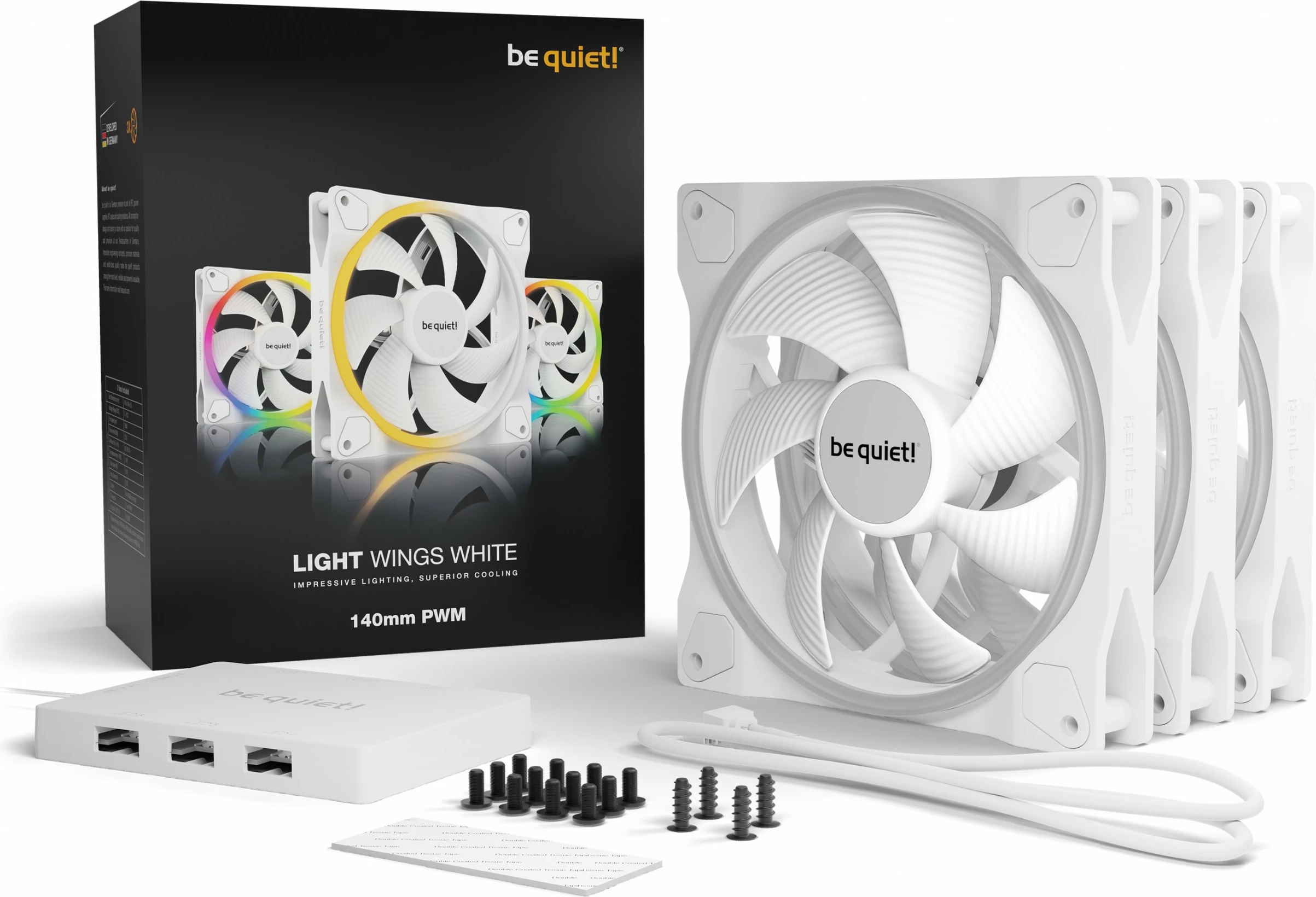 Ventilatorë kasa Be Quiet! LIGHT WINGS 140mm PWM Triple-Pack, RGB, bardhë