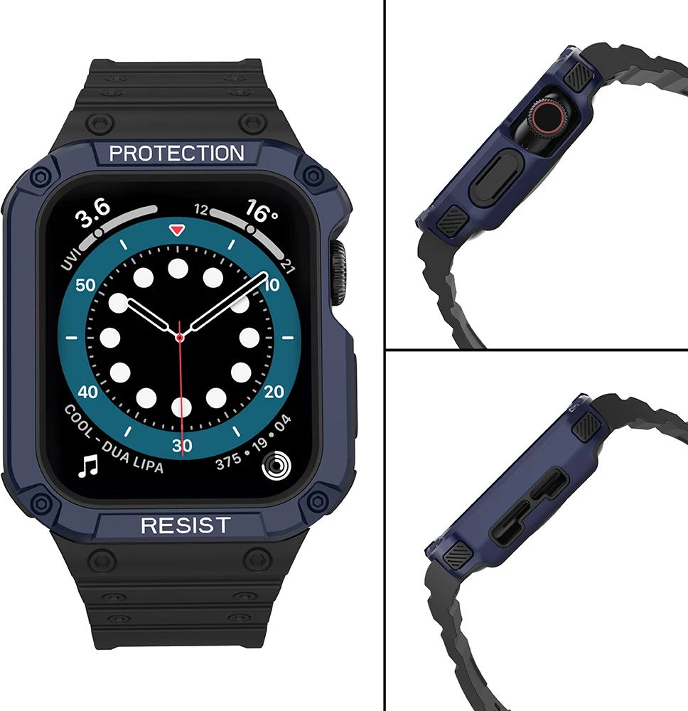Rrip me kasë mbrojtëse për Apple Watch Hurtel, 41/40/38mm, i zi/blu