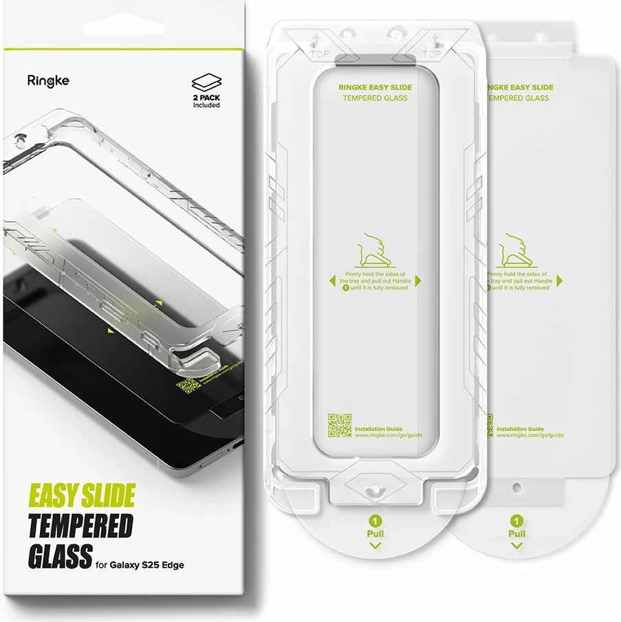 Mbrojtës ekrani xham i temperuar Ringke Easy Slide për Samsung Galaxy S25 Edge, 2 copë, Transparent