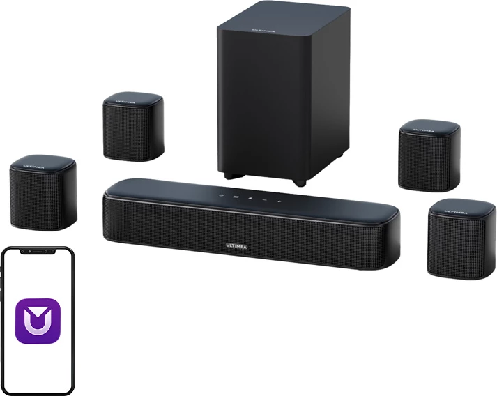 Soundbar Ultimea Aura A40 7.1 Virtual Surround, 330 W, me subwoofer 4" dhe 4 altoparlantë