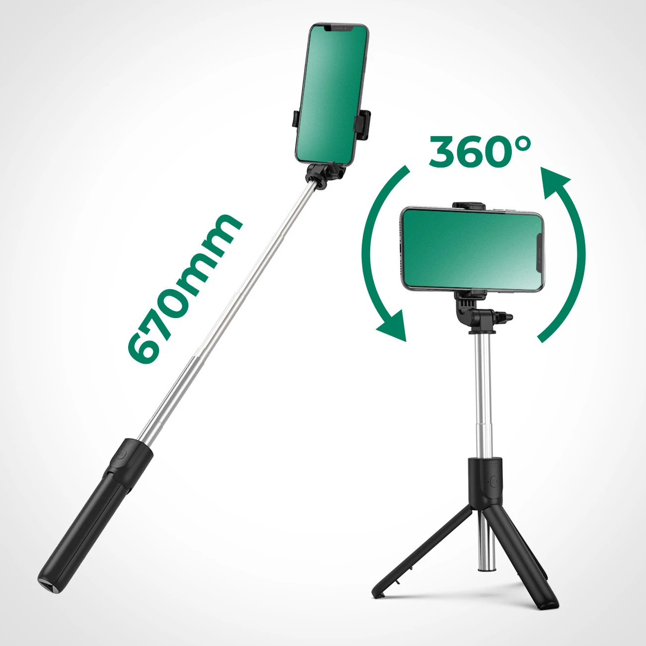 Selfie stick Hurtel WRY1S me tripod, për telefon, 67 cm, e zezë