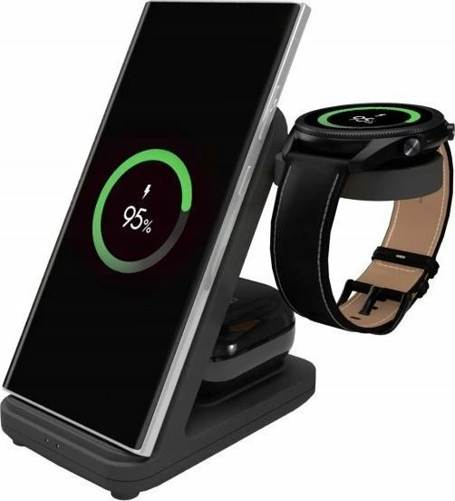 Stacion karikimi pa kabllo Fixed Powerstation FIXPOS-SA-BK 3-në-1 15W USB-C, i zi, set me kabllo