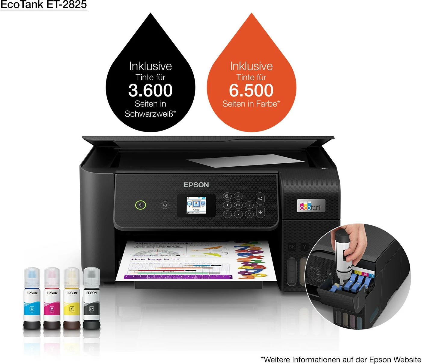 Printer Epson EcoTank ET-2825, Inkjet, 5760 x 1440 DPI, A4, Ngjyrë e zezë