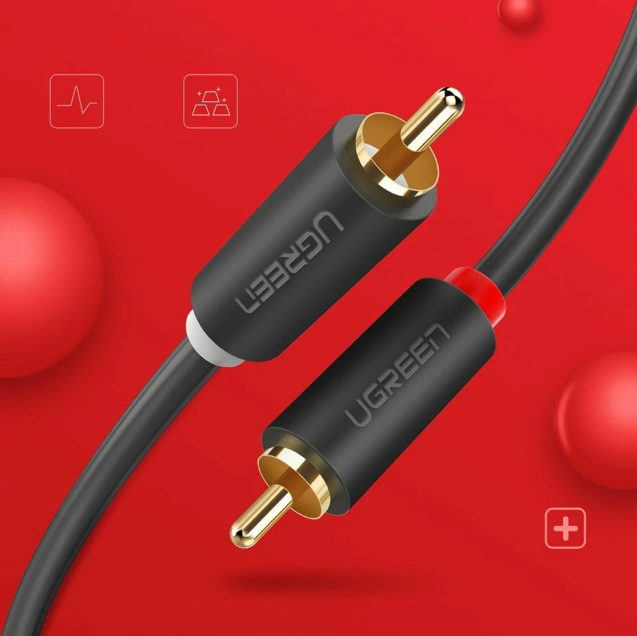 Kabllo audio RCA Ugreen UGR457BLK 2xRCA male në 2xRCA male 5 m, gri