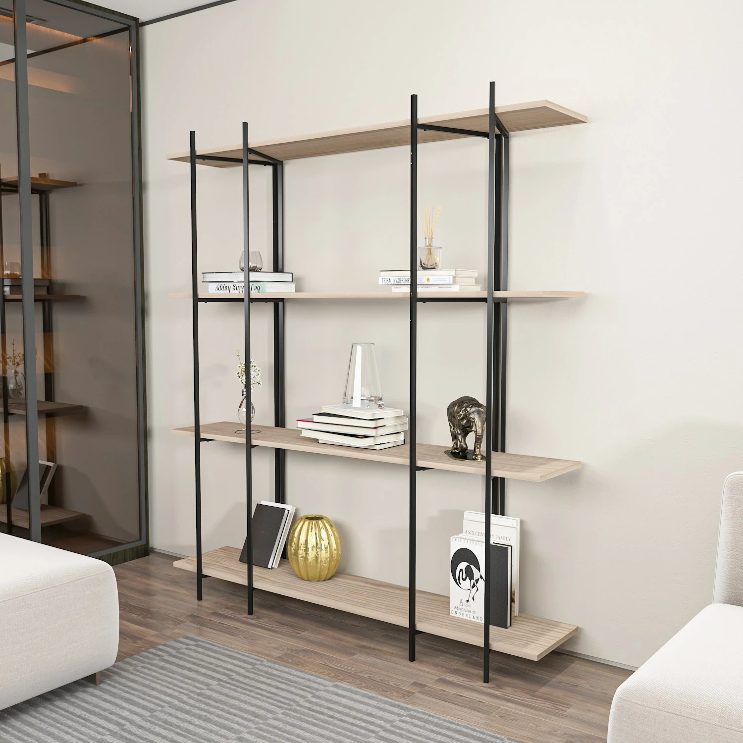 Raft librash Skye Decor, ngjyrë lisi dhe e zezë