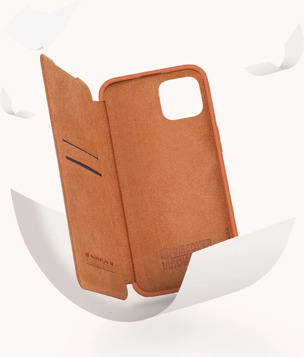 Mbështjellës Nillkin Qin Leather Pro Case për iPhone 14 Plus, me kapak dhe mbrojtje kamere, Kaltër