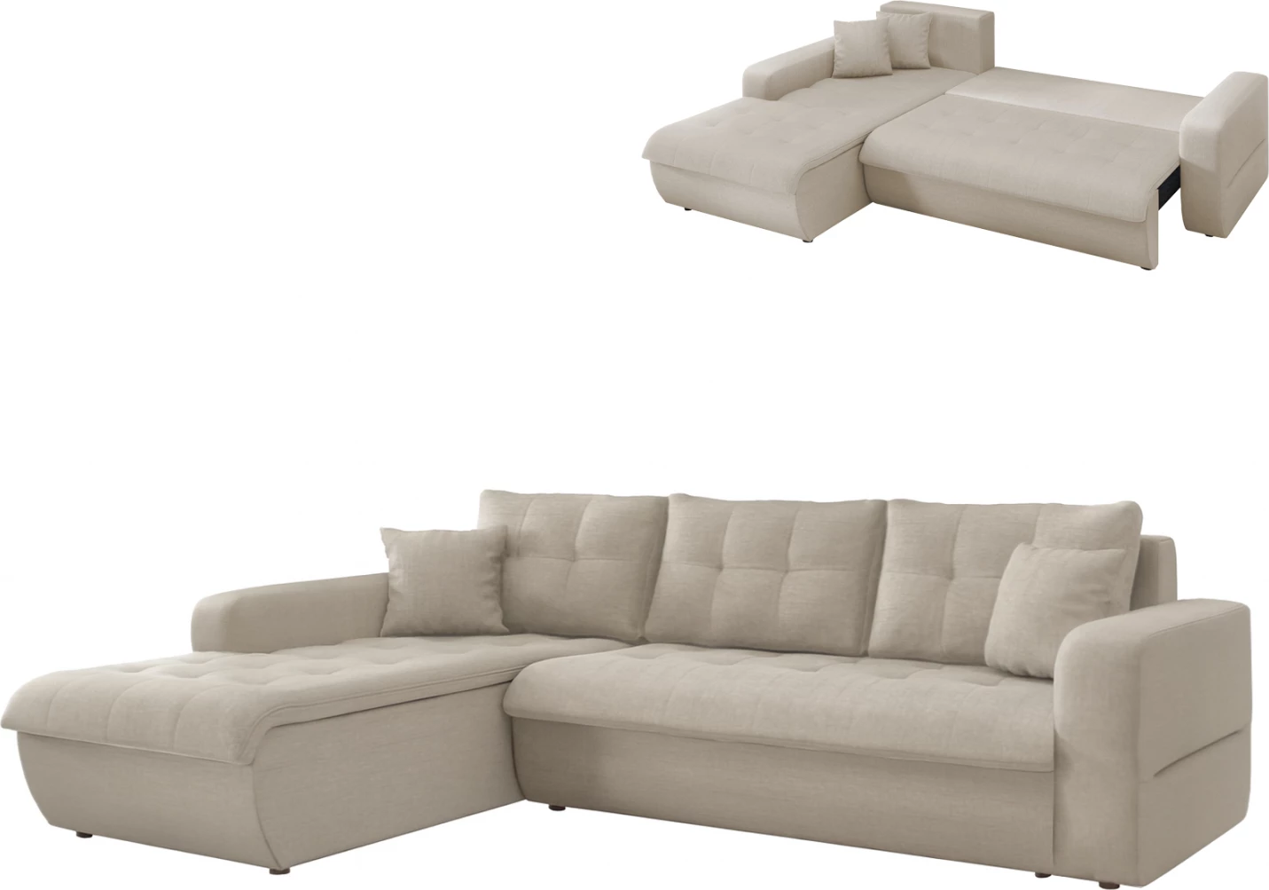 Kënd-sofë shtrati majtas KANSO, material bezhë, FH3338.03L, 244x188x80cm