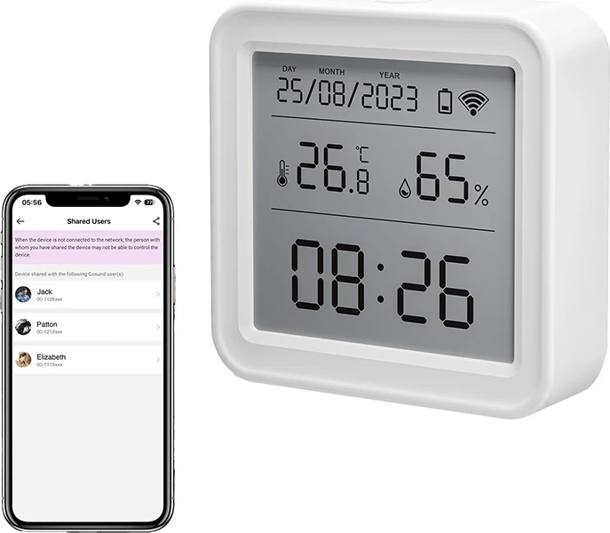 Sensor temperature dhe lagështie smart Gosund ST17 me ekran LCD, Zigbee, i bardhë