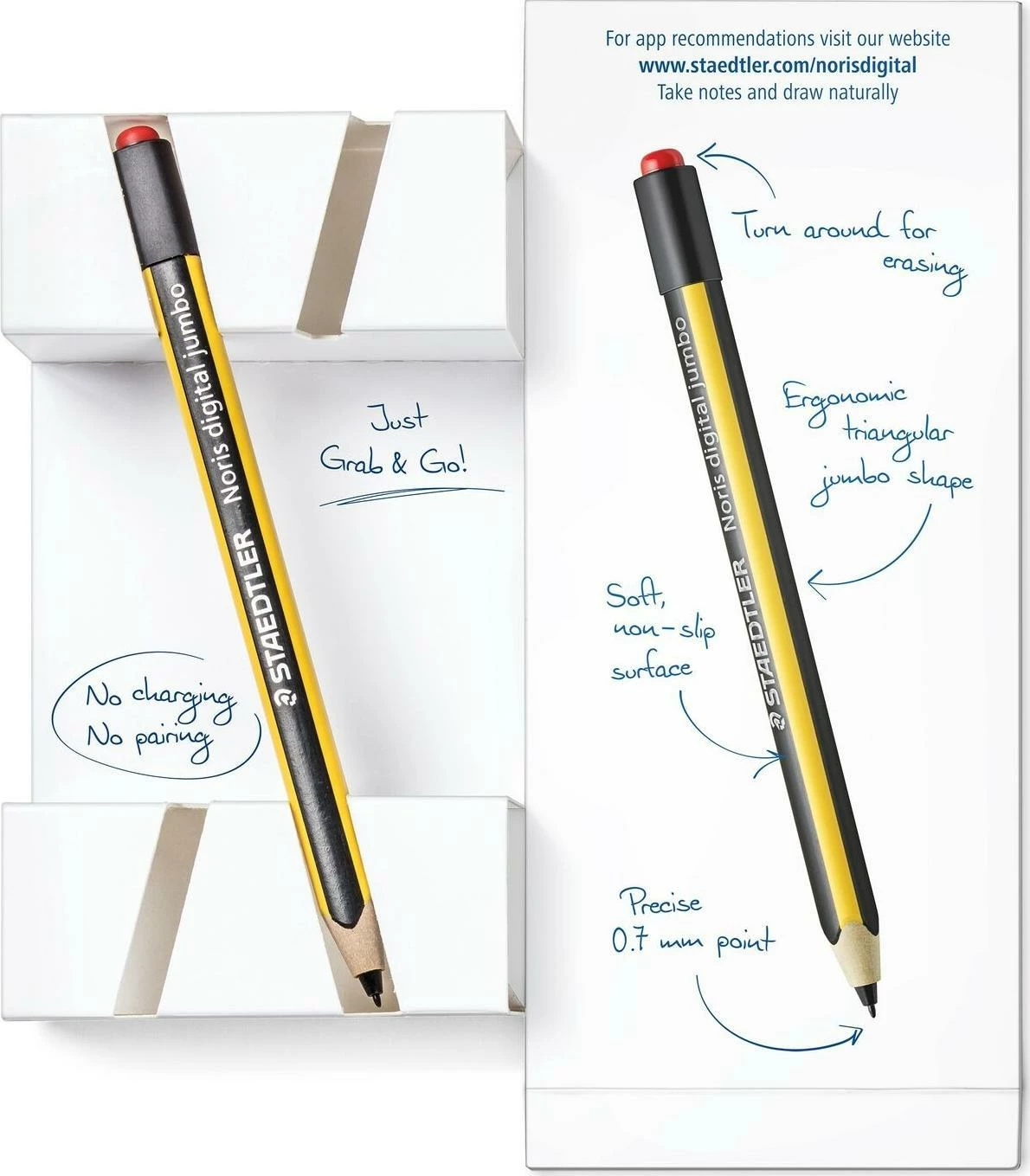 Stylus Staedtler Noris Digital Jumbo, EMR, majë 0.7 mm, 4096 nivele presioni, me gomë digjitale, verdhë/zi