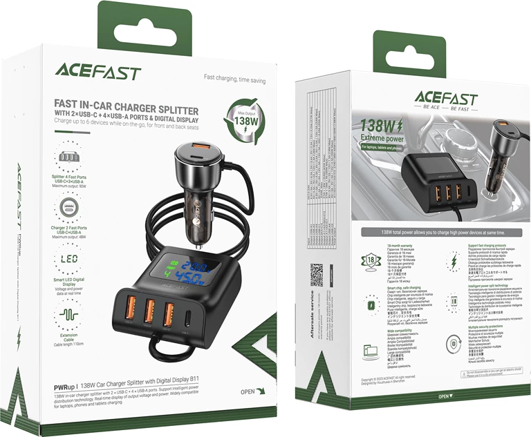 Karikues makine Acefast B11, 138W, 6 porta USB-A/USB-C, i zi