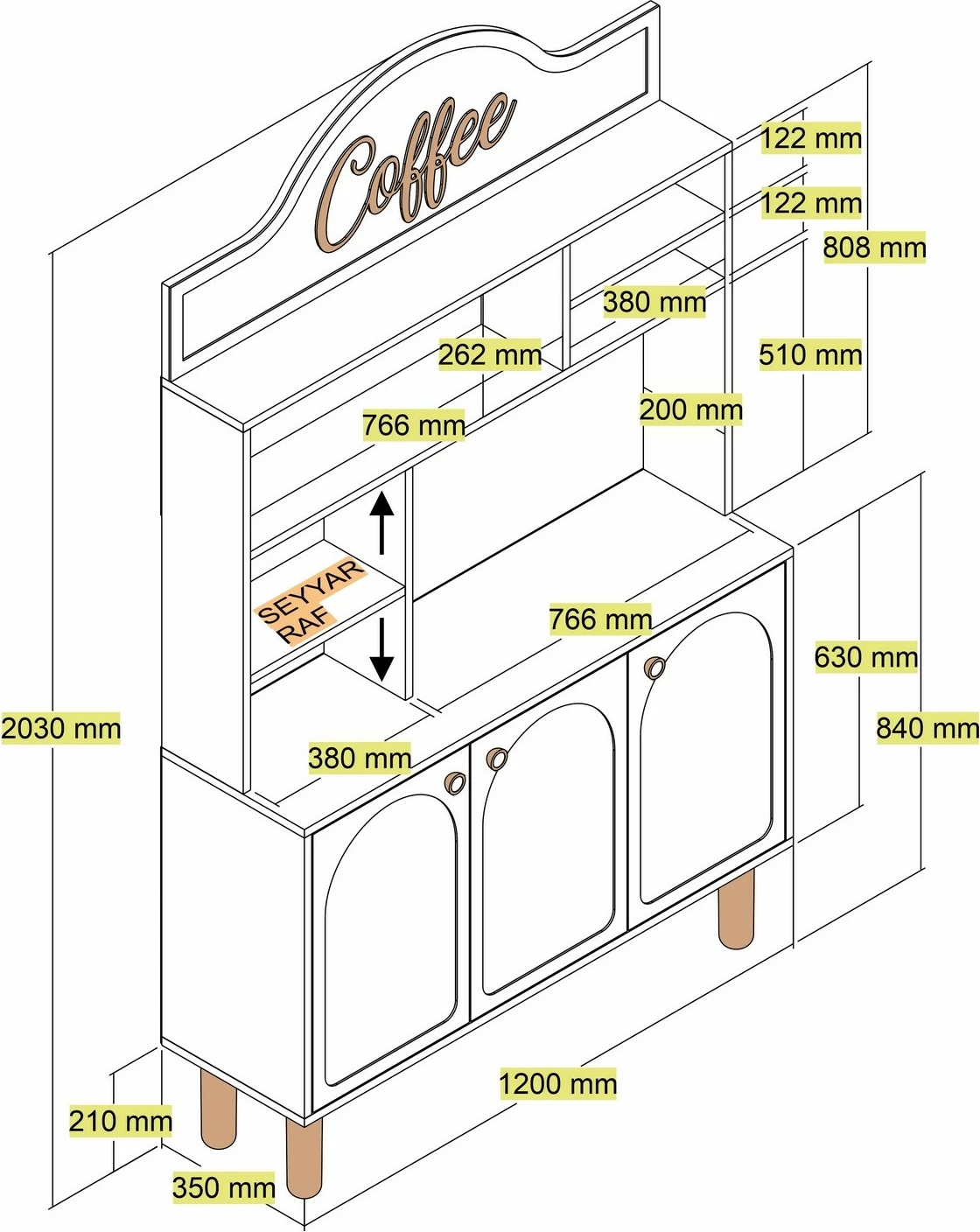 Dollap për kafe, krem, Skye Decor, Bohem 861