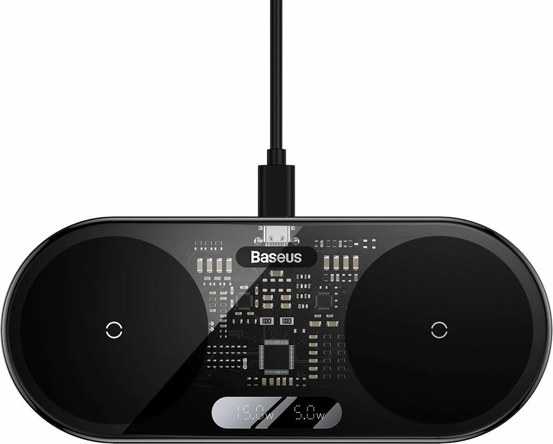 Karikues pa tel Baseus WXSX010101 (02992), 20W, për 2 pajisje, Quick Charge, ekran LED, USB-C, kabllo 1 m, i zi