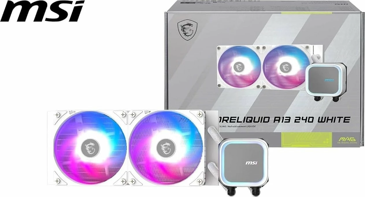 Ftohës me ujë (AIO) MSI MAG CoreLiquid A13 240mm ARGB 306-7ZWCA21-L80, e bardhë, set me 2 ventilatorë 120mm
