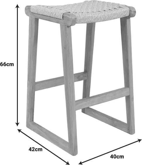 Karrige për bar Kuza, skelet dru teak dhe litar pe, ngjyrë natyrale, 40x42x66cm