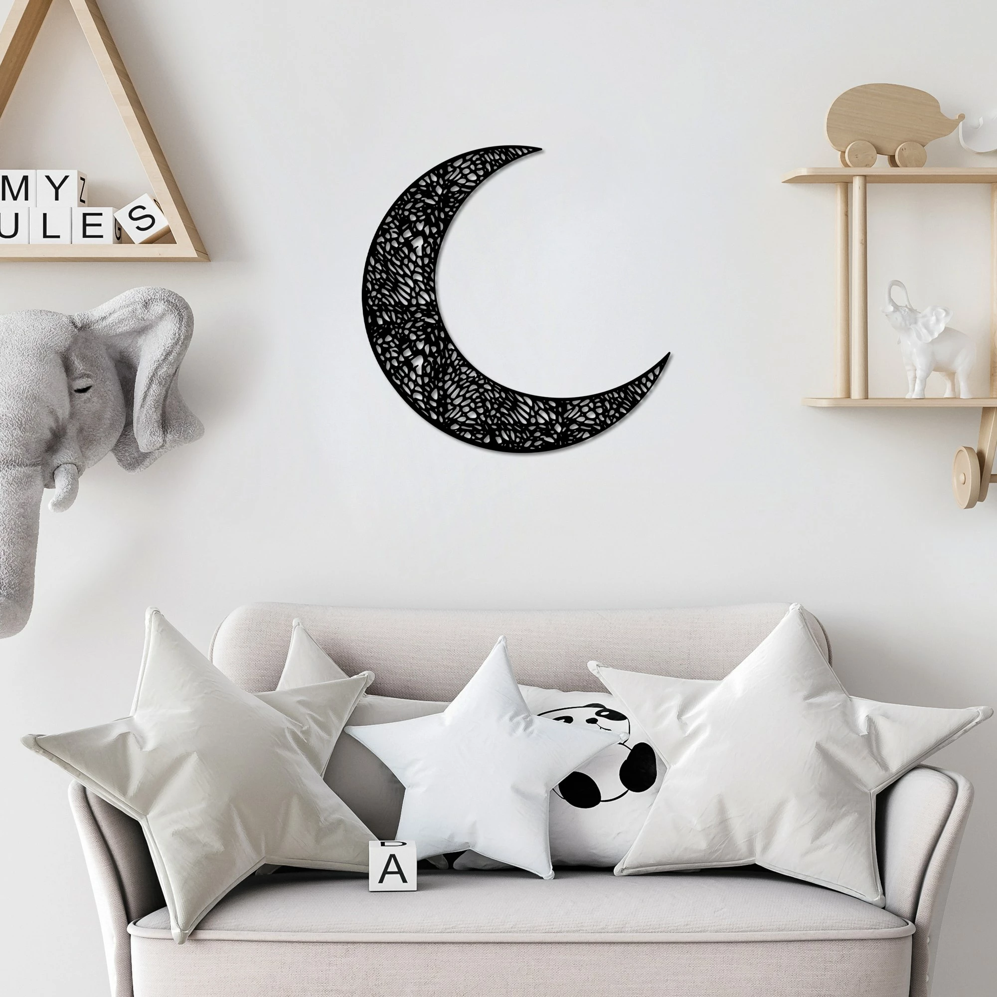 Aksesor dekorativ muri prej metali, gjysmëhëna 3, Wallity, ngjyrë e zezë, 49x49cm