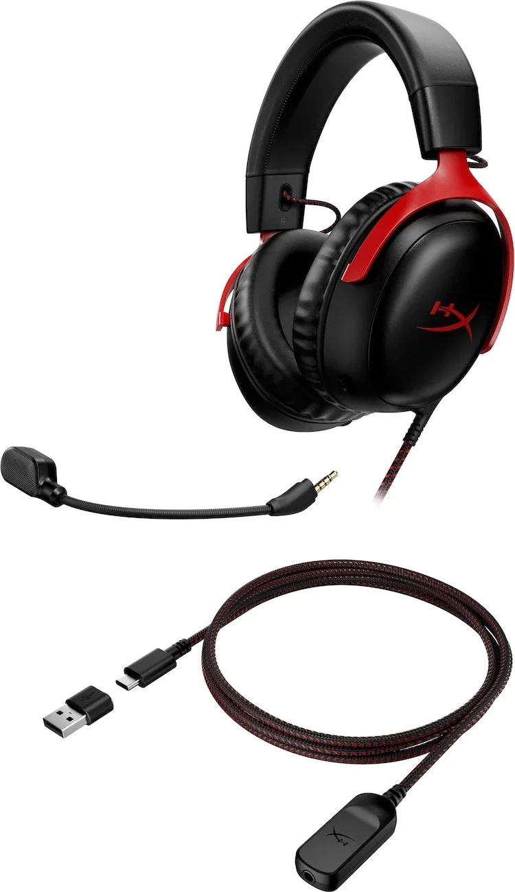 Kufje gaming HyperX Cloud III, drejtues 53 mm, mikrofon anulim zhurme 10 mm, shumëplatformëshe, Black-Red