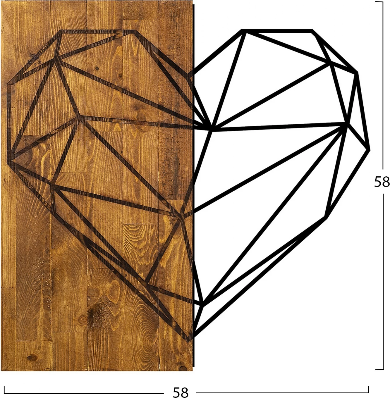 Dekor muri prej druri me zemër metalike të zezë FH7219 58x58 cm