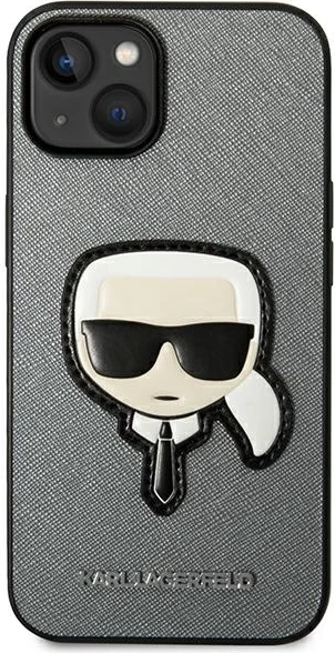 Mbështjellës Karl Lagerfeld KLHCP14SSAPKHG për iPhone 14 6.1", Saffiano Karl's Head Patch, argjend