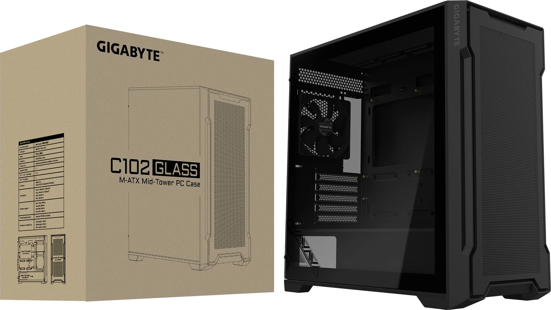Kasë Gigabyte C102 Glass, Midi Tower, ATX, Mini-ATX, Mini-ITX, e zezë