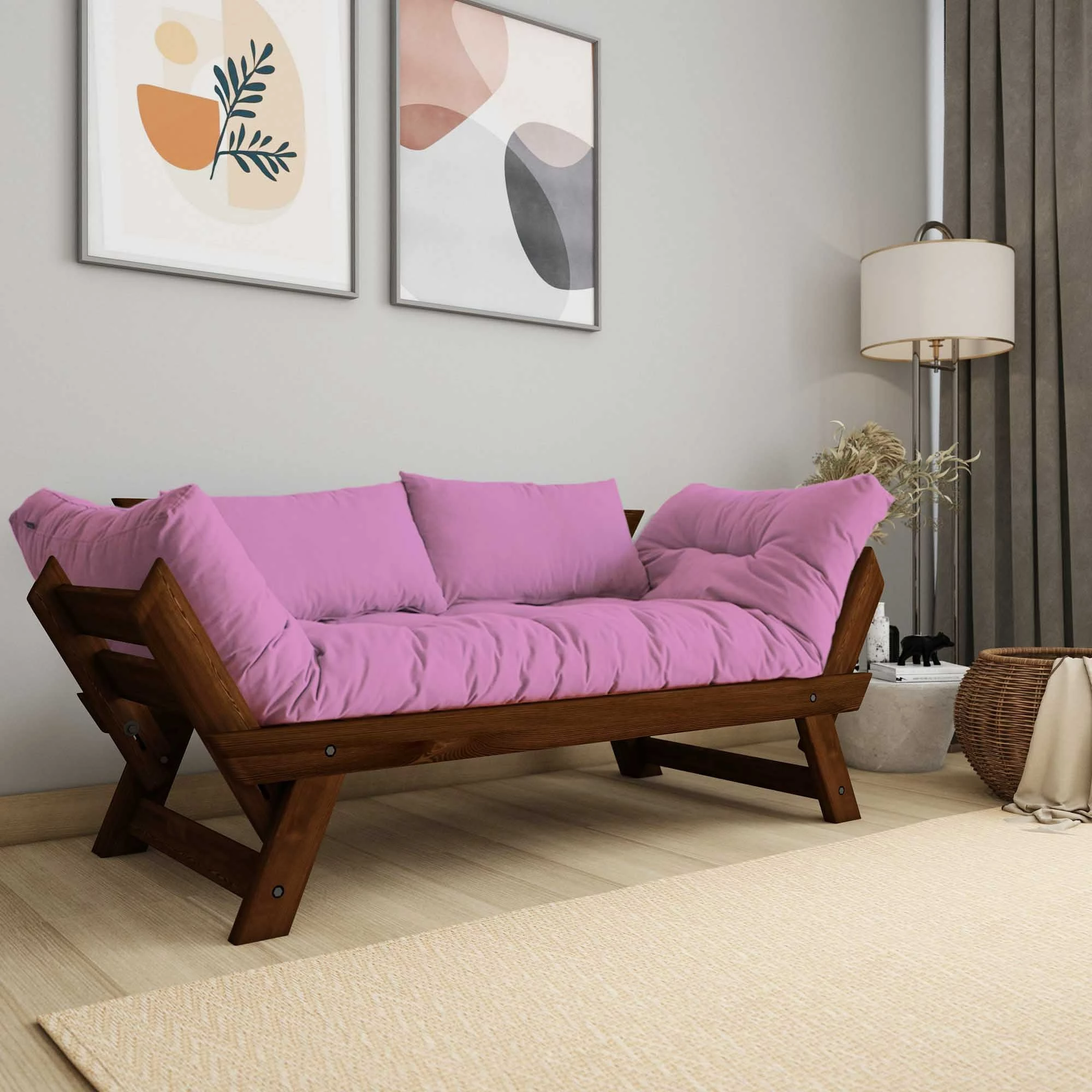 Divan kopshti dy-vendësh, ngjyrë arre dhe rozë, Skye Decor, CPT8165-210