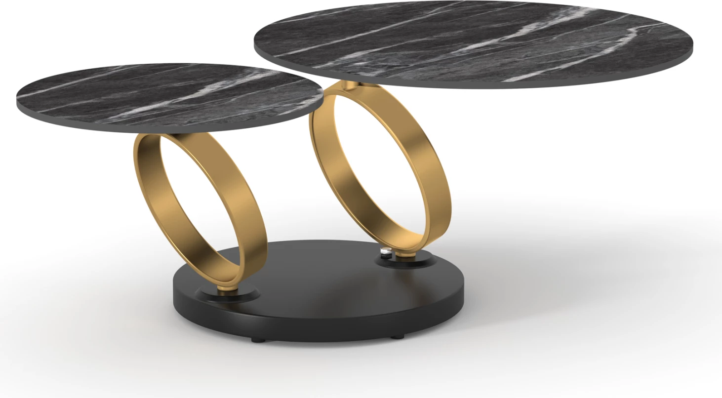 Tavolinë kafeje rrethore me mekanizëm rrotullues, sipërfaqe qeramike, bazë metalike, AILLERON CD18096, 77(50)x44cm