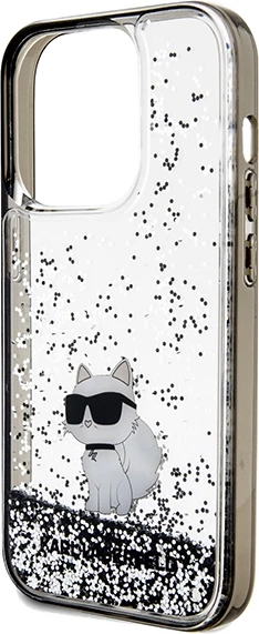 Mbështjellës Karl Lagerfeld Liquid Glitter Choupette për iPhone 14 Pro Max, Transparent, Argjendtë