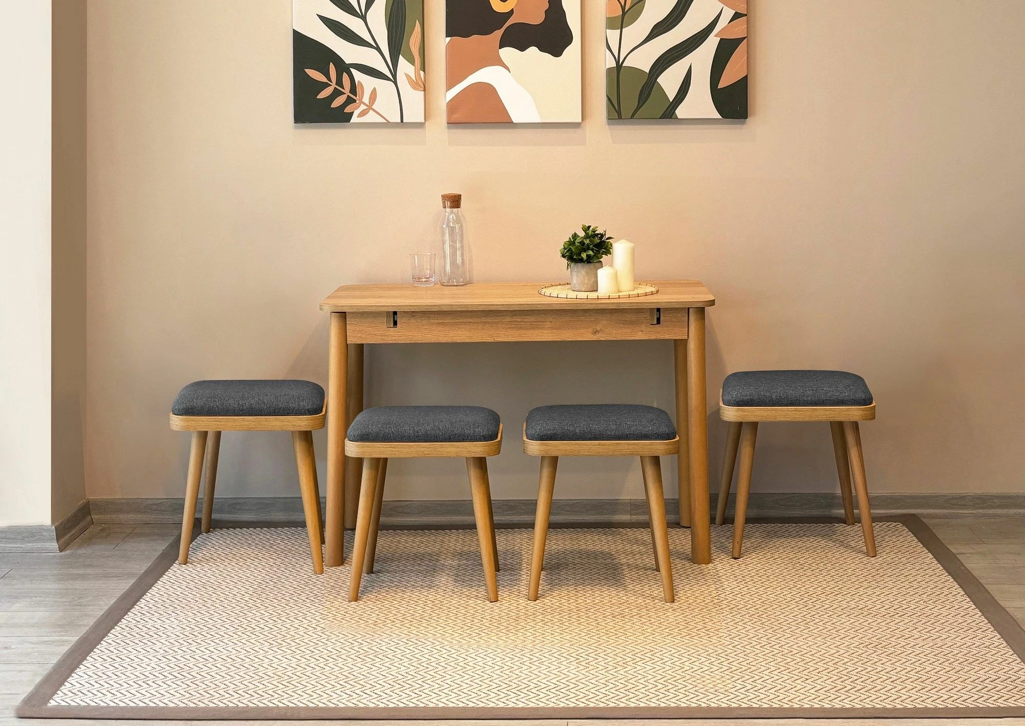 Tavolinë me karrige, set 6 pjesësh, ngjyrë lis dhe antracit, Vina Mini 06 1053