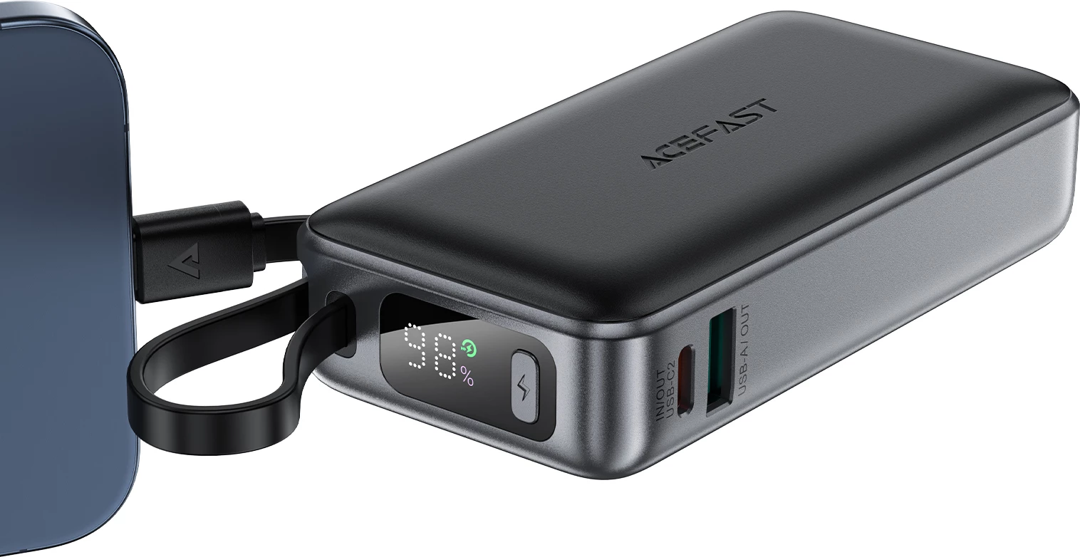 Powerbank Acefast M7-10000 PD30W me kabllo të integruar, e zezë