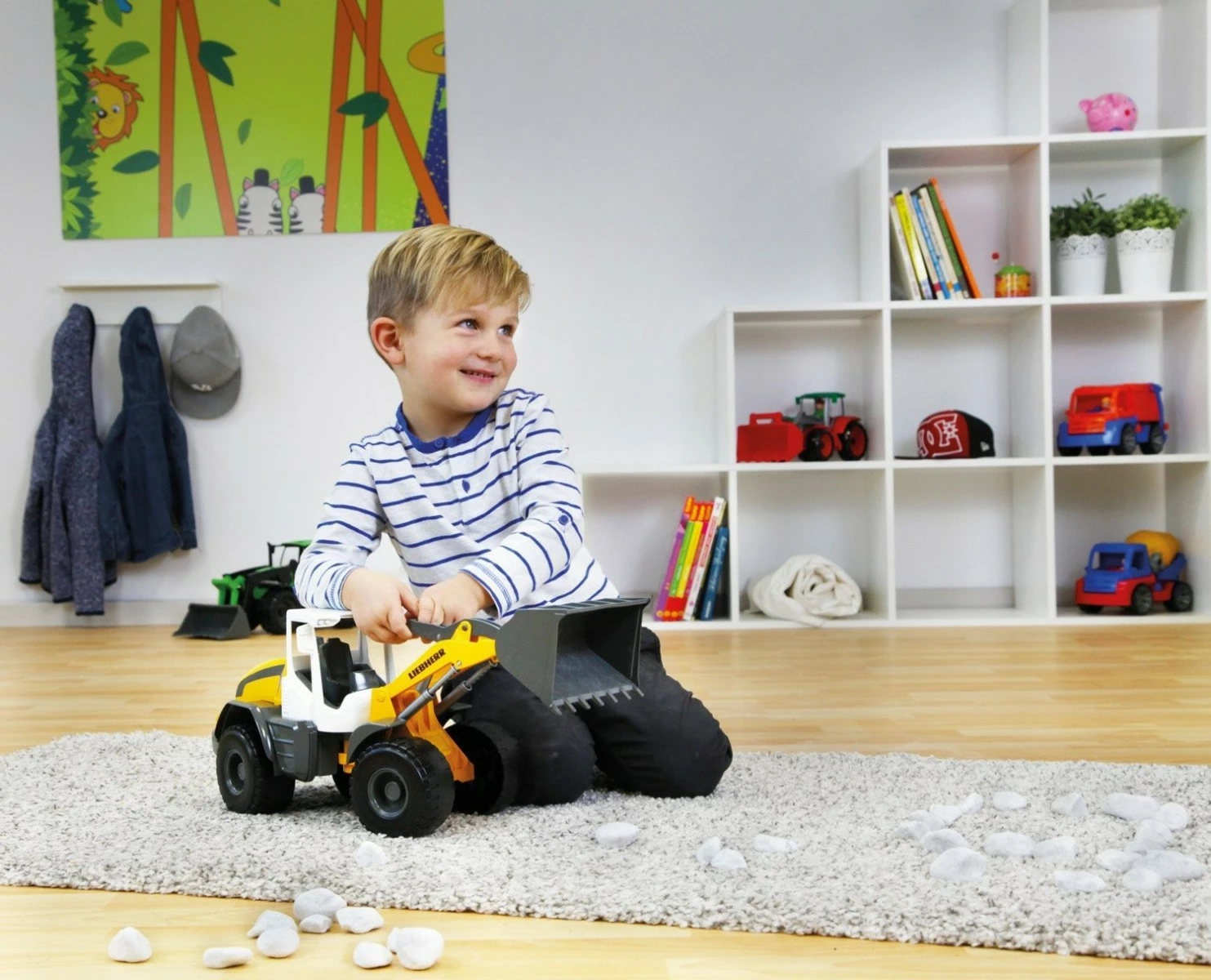 Lodër ekskavator Lena Worxx Liebherr L 538, plastikë, 48 cm, verdhë/gri/bardhë